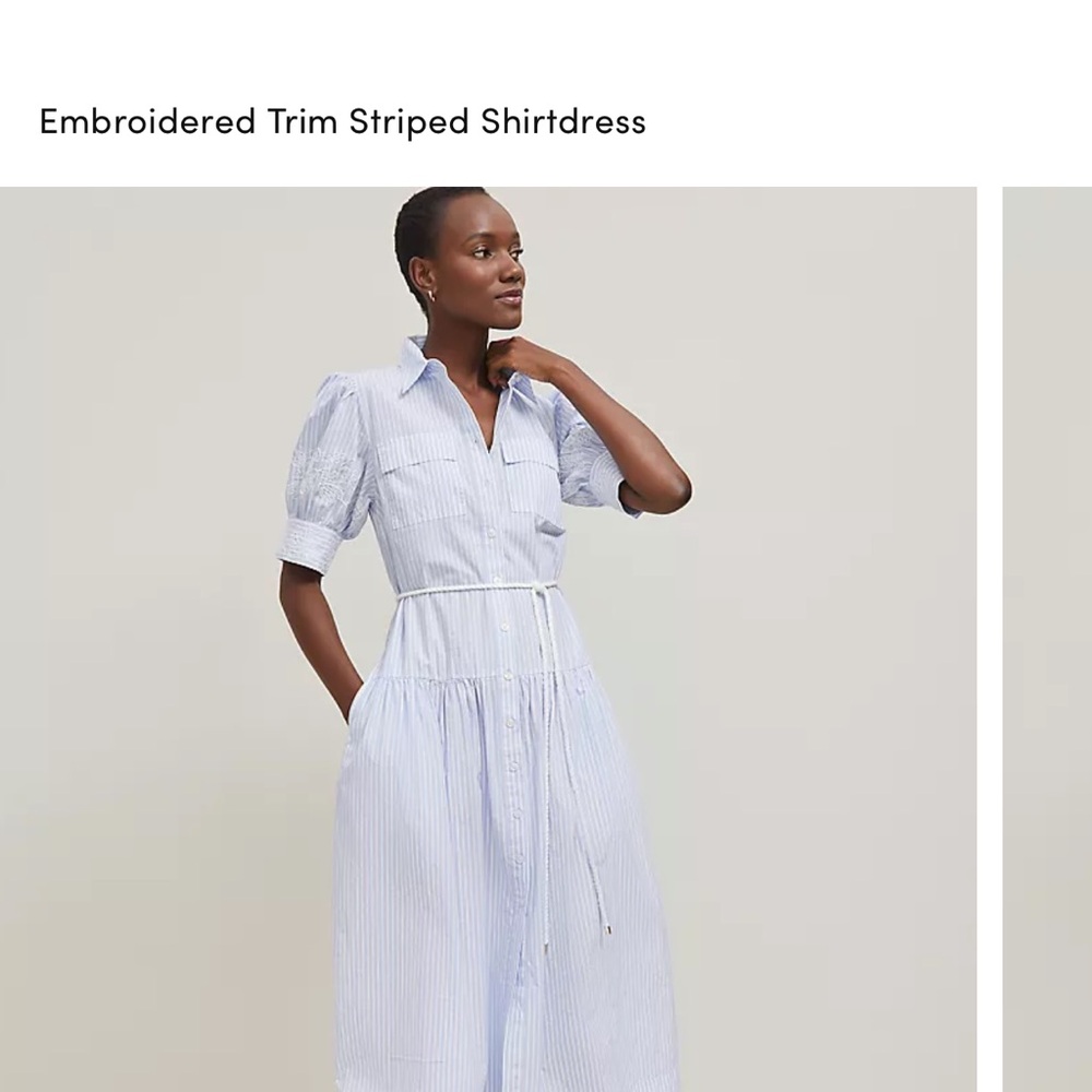 NWT Ann Taylor Embroidered Puff Sleeve Blue Striped Midi Shirtdress size 0